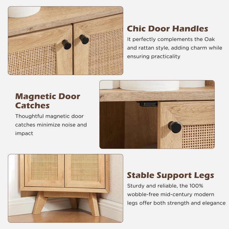 Bayou Breeze 68"H Rattan Freestanding Bathroom Corner Cabinet with ...